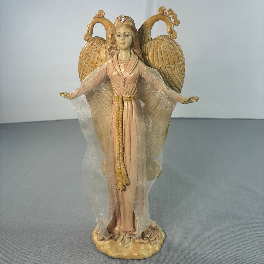 Vintage Angel Candle Holder Figurine Birds Wings Pink Gold 10 In Religious Decor